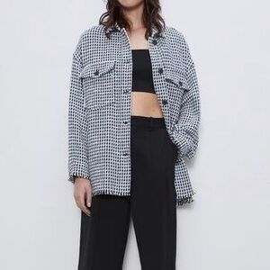ZARA oversized houndstooth woven shacket